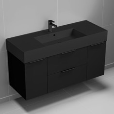 Floating Black Bathroom Vanity, Modern, 48 inch